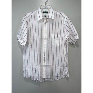 Classic Sears Mens Store Short Sleeve Striped Shirt 16.5" Red & White Cotton Ble